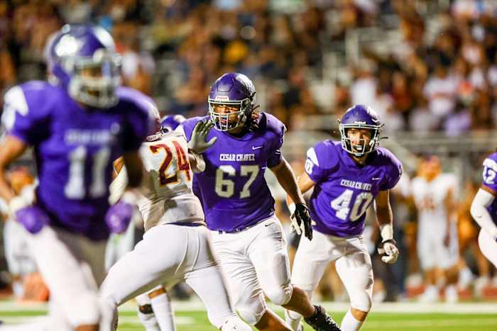 Last summer a 6’ 7”, 270-pound student approached Chipley in class and asked:“Coach, would it be O.K. if I joined the football team?” Enter Zachary Cook (67).